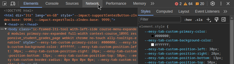 Network Tab of the Inspector Window